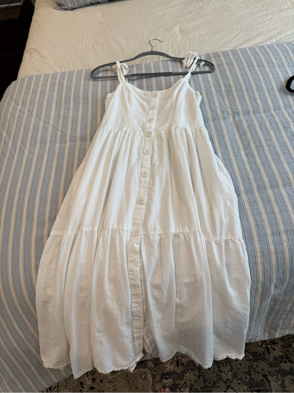 Urban Outfitters White Tie-Shoulder Button Dress